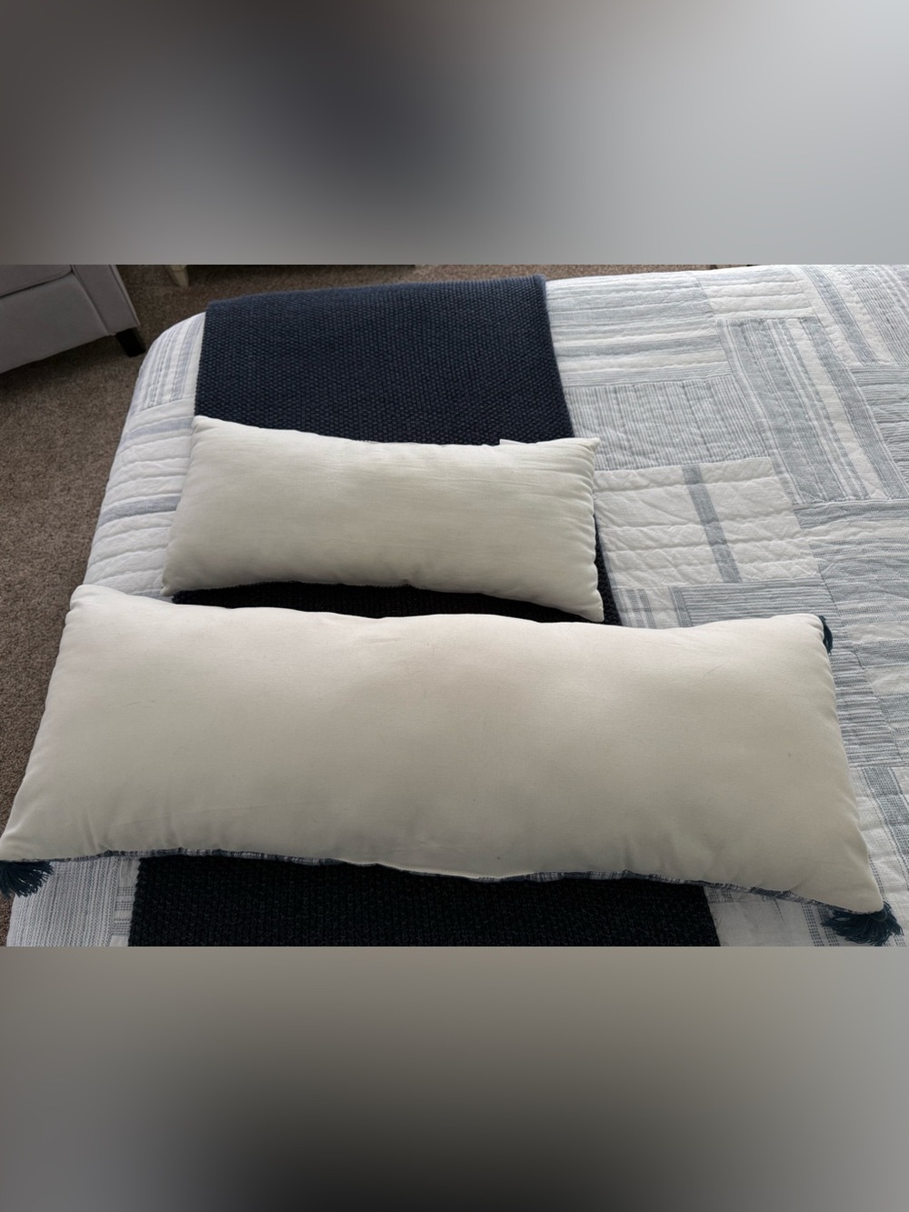 Set of 2 Coordinating Coastal Lumbar Pillows, Blue & White - Picture 6 of 7
